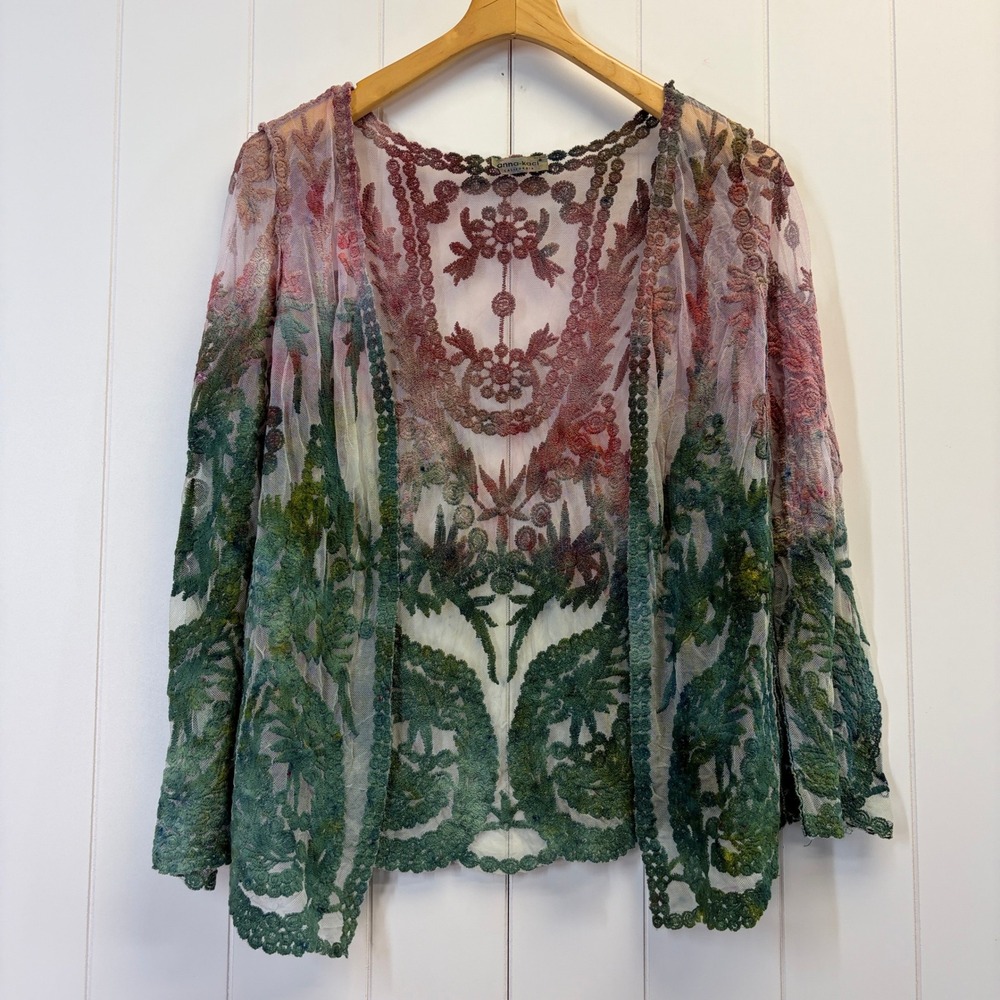 Anna-Kaci Boho Chic Fairy Embroidered Mesh Kimono Cardigan Women Size OS Whimsy